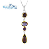 Silver & Gold Necklace with Garnets and Mother of Pearl Triplet- 18 Inches